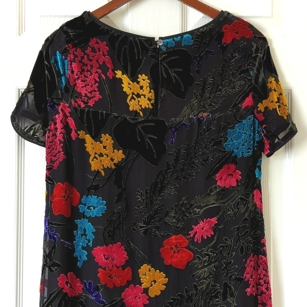 Maeve Anthropologie Alisa Floral Burnout Velvet & Silk Mini Tee Dress Black 4P - Picture 11 of 13